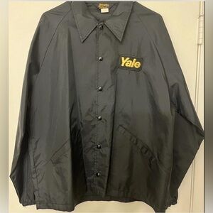 Vtg Yale Co. Black and Yellow Embroidered Patch Button Up Windbreaker
